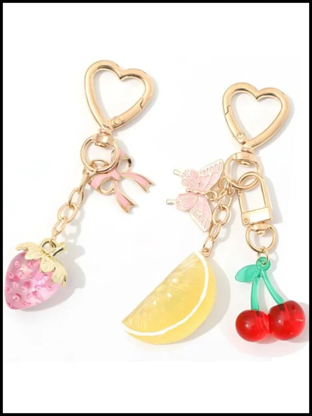 Fruit Keychain Set Cherry Lemon Strawberry Kawaii Bag Charms Alloy Resin